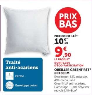 OREILLER GREENFIRST® 60X60CM