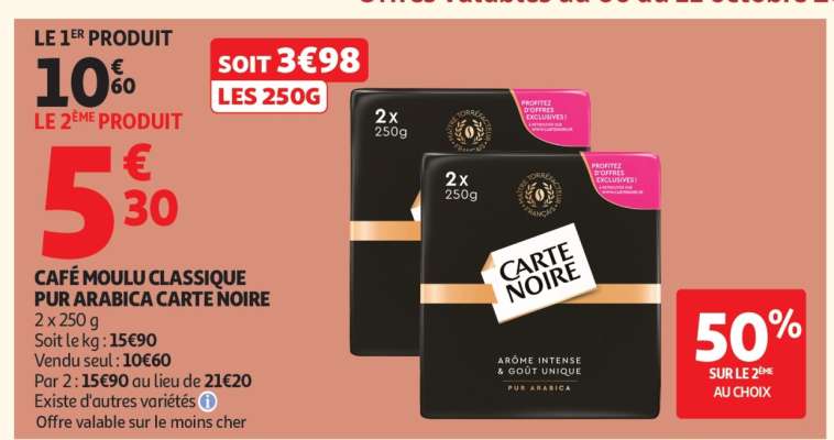 CAFÉ MOULU CLASSIQUE PUR ARABICA CARTE NOIRE