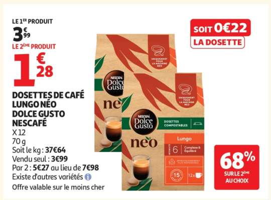 DOSETTES DE CAFÉ LUNGO NÉO DOLCE GUSTO NESCAFÉ