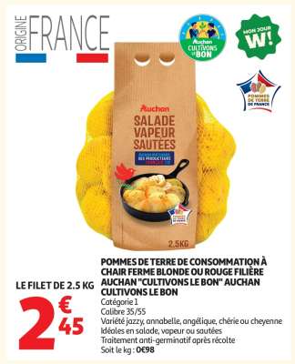 POMMES DE TERRE DE CONSOMMATION À CHAIR FERME BLONDE OU ROUGE FILIÈRE AUCHAN "CULTIVONS LE BON" AUCHAN CULTIVONS LE BON