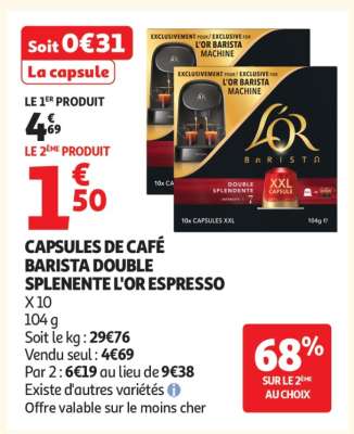 CAPSULES DE CAFÉ BARISTA DOUBLE SPLENDENTE L'OR ESPRESSO