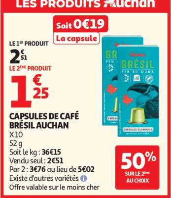 CAPSULES DE CAFÉ BRÉSIL AUCHAN
