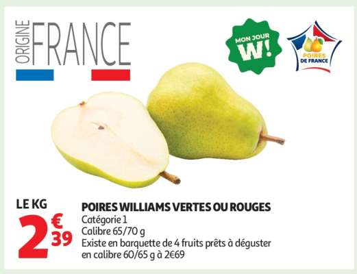 POIRES WILLIAMS VERTES OU ROUGES