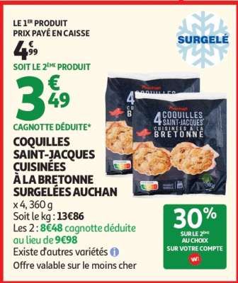 COQUILLES SAINT-JACQUES CUISINÉES À LA BRETONNE SURGELÉES AUCHAN