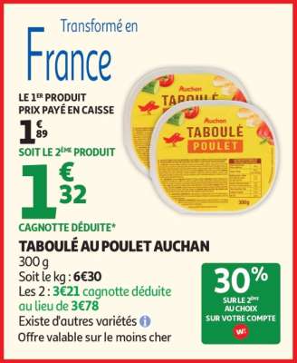 TABOULÉ AU POULET AUCHAN