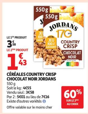 CÉRÉALES COUNTRY CRISP CHOCOLAT NOIR JORDANS