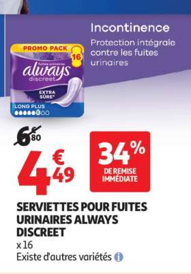 Serviettes Pour Fuites Urinaires Always Discreet