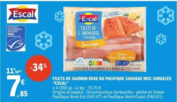 FILETS DE SAUMON ROSE DU PACIFIQUE SAUVAGE MSC SURGELÉS “ESCAL”