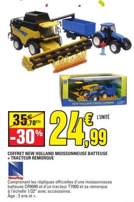 COFFRET NEW HOLLAND MOISSONNEUSE BATTEUSE + TRACTEUR REMORQUE