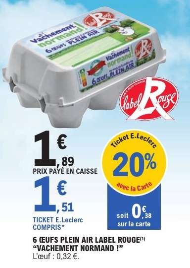 6 ŒUFS PLEIN AIR LABEL ROUGE "VACHEMENT NORMAND !"