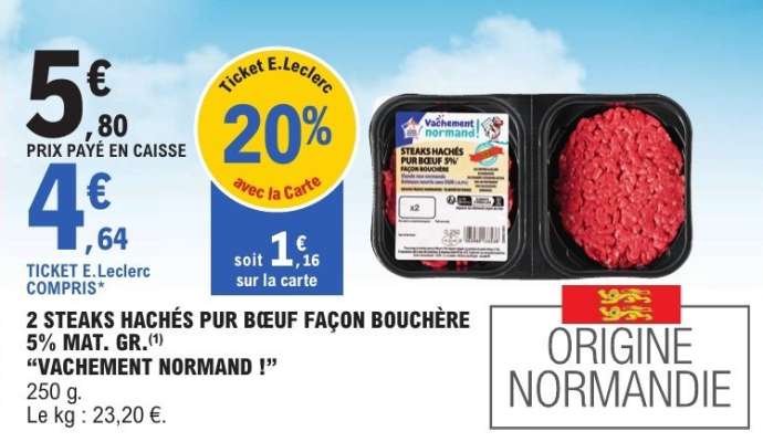 2 Steaks Hachés Pur Bœuf Façon Bouchère 5% Mat. Gr.