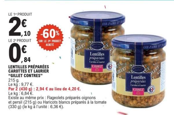 LENTILLES PRÉPARÉES CAROTTES ET LAURIER "GILLET CONTRES"