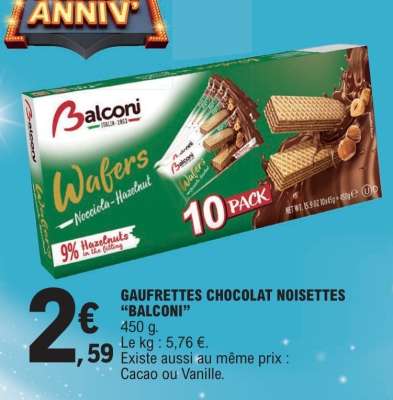 Gaufrettes Chocolat Noisettes "Balconi"