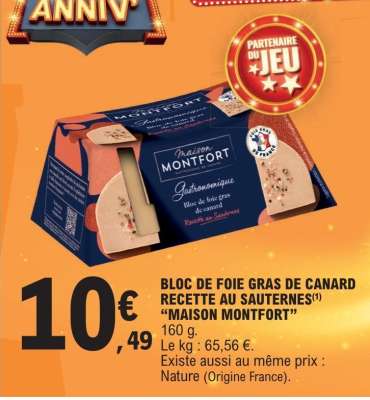 BLOC DE FOIE GRAS DE CANARD RECETTE AU SAUTERNES 'MAISON MONTFORT'