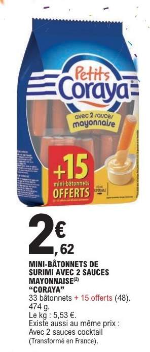 MINI-BÂTONNETS DE SURIMI AVEC 2 SAUCES MAYONNAISE