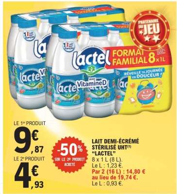 Lait demi-écrémé stérilisé UHT "Lactel"