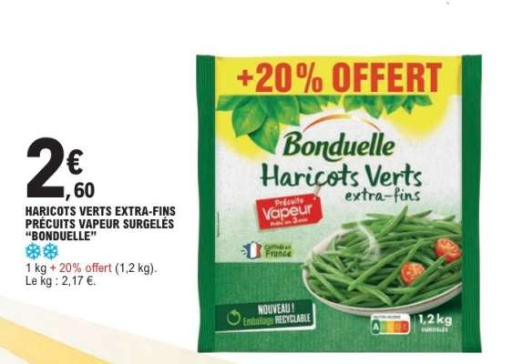 HARICOTS VERTS EXTRA-FINS PRÉCUITS VAPEUR SURGELES "BONDUELLE"
