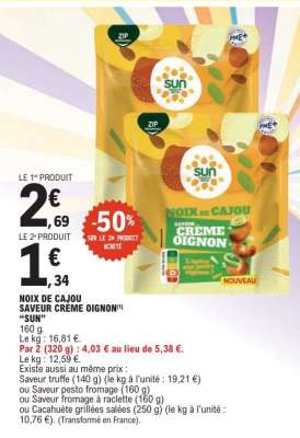 NOIX DE CAJOU SAVEUR CRÈME OIGNON "SUN"