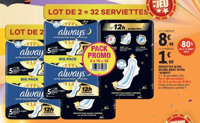 SERVIETTES ULTRA SECURE NIGHT EXTRA "ALWAYS"