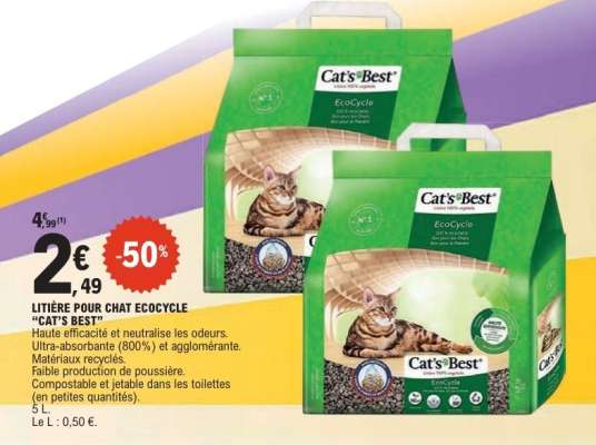 LITIÈRE POUR CHAT ECOCYCLE "CAT'S BEST"