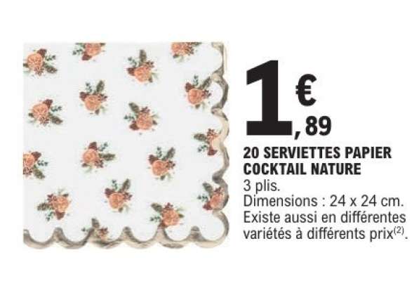 20 SERVIETTES PAPIER COCKTAIL NATURE