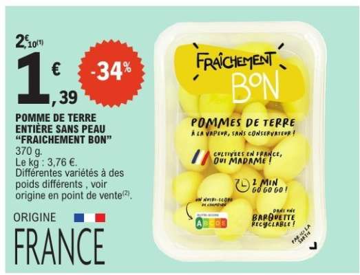 POMME DE TERRE ENTIÈRE SANS PEAU 'FRAÎCHEMENT BON'