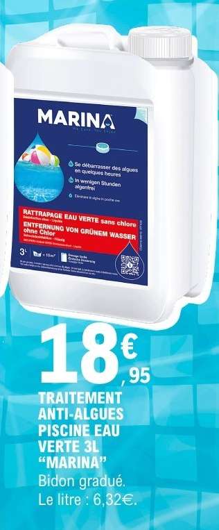 TRAITEMENT ANTI-ALGUES PISCINE EAU VERTE 3L "MARINA"