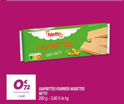 GAUFRETTES FOURRÉES NOISETTES NETTO