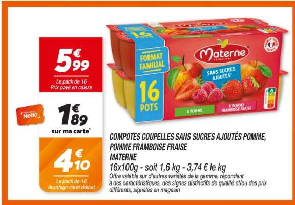 COMPOTES COUPELLES SANS SUCRES AJOUTÉS POMME, POMME FRAMBOISE FRAISE