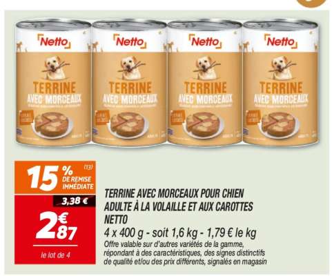 TERRINE AVEC MORCEAUX POUR CHIEN ADULTE À LA VOLAILLE ET AUX CAROTTES NETTO