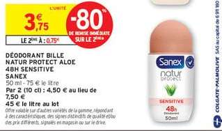 DÉODORANT BILLE NATUR PROTECT ALOE 48H SENSITIVE SANEX