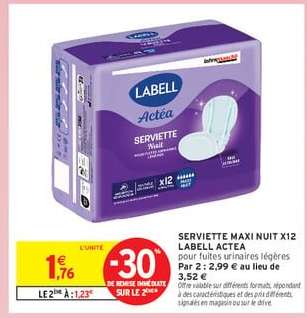 SERVIETTE MAXI NUIT X12 LABELL ACTEA