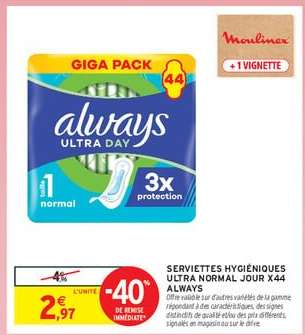 SERVIETTES HYGIÉNIQUES ULTRA NORMAL JOUR X44 ALWAYS