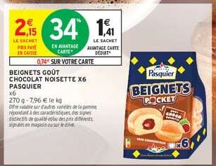BEIGNETS GOÛT CHOCOLAT NOISETTE X6 PASQUIER