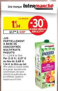 Jus partiellement à base de concentrés multifruits Paquito