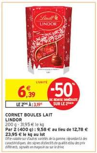 CORNET BOULES LAIT LINDOR