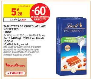 TABLETTES DE CHOCOLAT LAIT NOISETTES LINDT