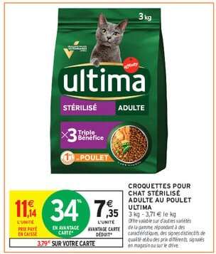 CROQUETTES POUR CHAT STÉRILISÉ ADULTE AU POULET ULTIMA