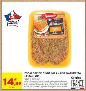 Escalope de Dinde Milanaise Nature x4 Le Gaulois