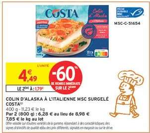 COLIN D'ALASKA À L'ITALIENNE MSC SURGELÉ COSTA