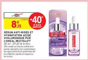 SÉRUM ANTI-RIDES ET HYDRATATION ACIDE HYALURONIQUE PUR L'OREAL REVITALIFT
