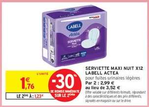 SERVIETTE MAXI NUIT X12 LABELL ACTEA