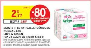 SERVIETTES HYPOALLERGÉNIQUES «NORMAL» X14 «LOVE & GREEN»