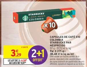 CAPSULES DE CAFÉ X10 COLOMBIA STARBUCKS PAR NESPRESSO