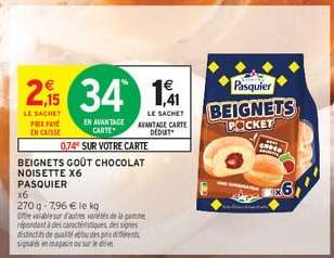 BEIGNETS GOÛT CHOCOLAT NOISETTE X6 PASQUIER