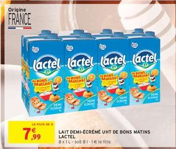 Lait Demi-Écrémé UHT de Bons Matins Lactel