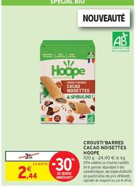 CROUSTI'BARRES CACAO NOISETTES HOOPE