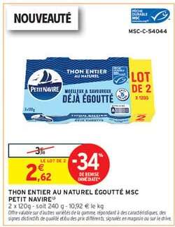 THON ENTIER AU NATUREL ÉGOUTTÉ MSC PETIT NAVIRE