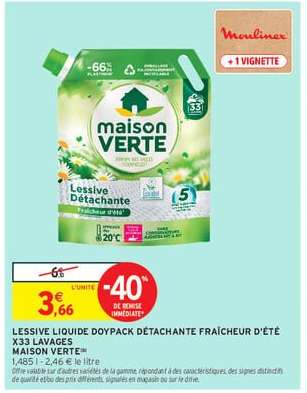 LESSIVE LIQUIDE DOYPACK DÉTACHANTE FRAÎCHEUR D'ÉTÉ X33 LAVAGES MAISON VERTE