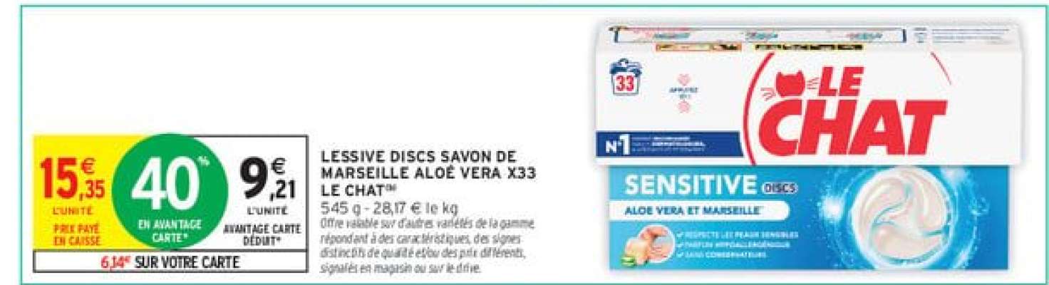 Lessive Discs Savon de Marseille Aloe Vera x33 Le Chat